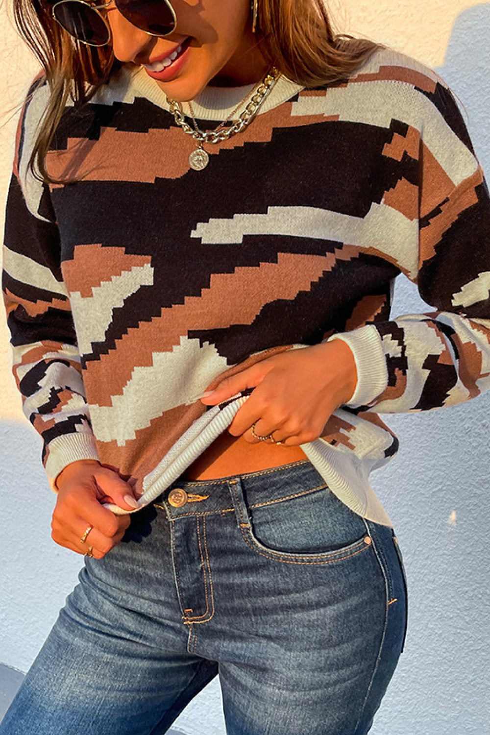 Pixelated Camouflage Print Sweater
