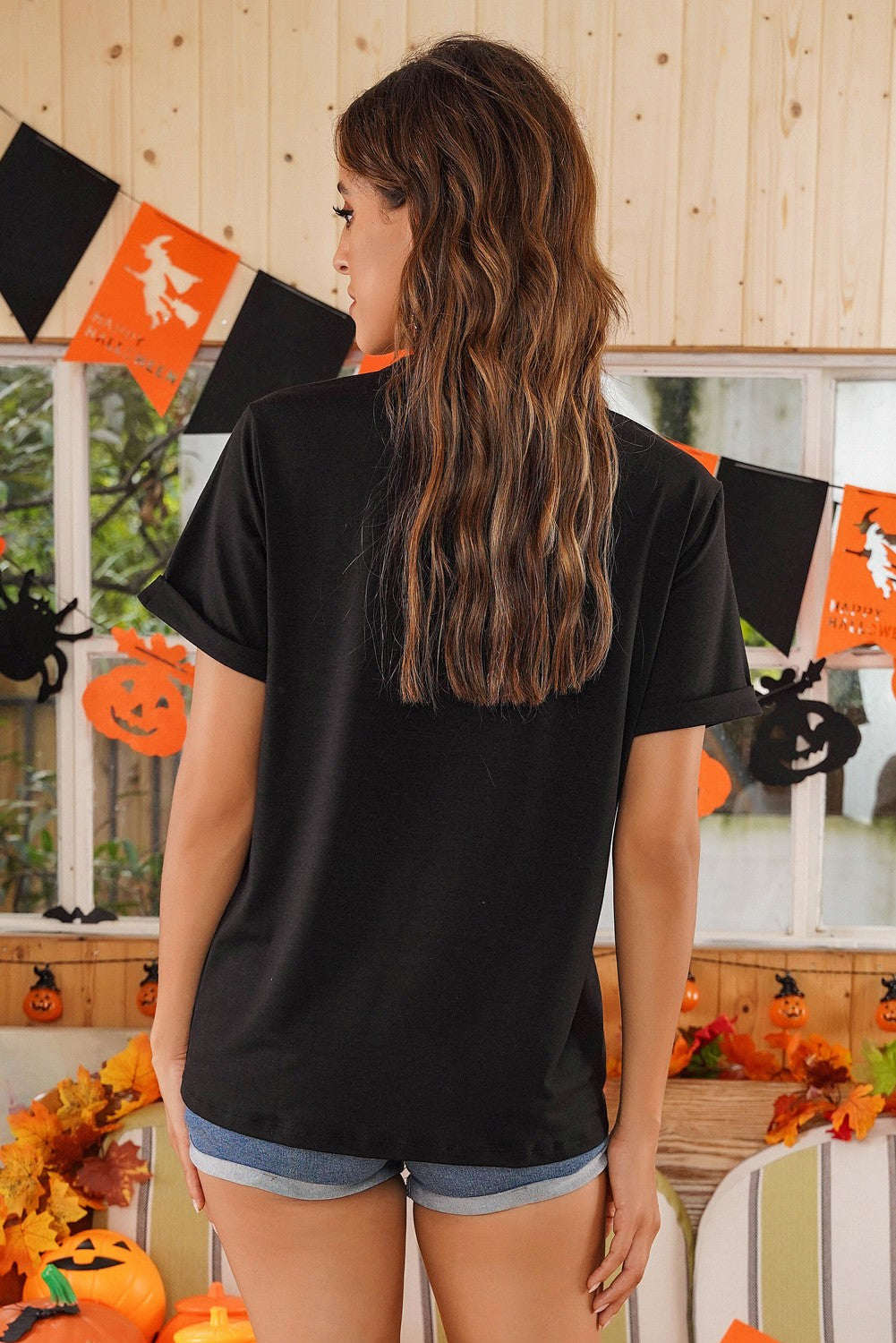 Leopard Pumpkin Graphic Cuffed Tee