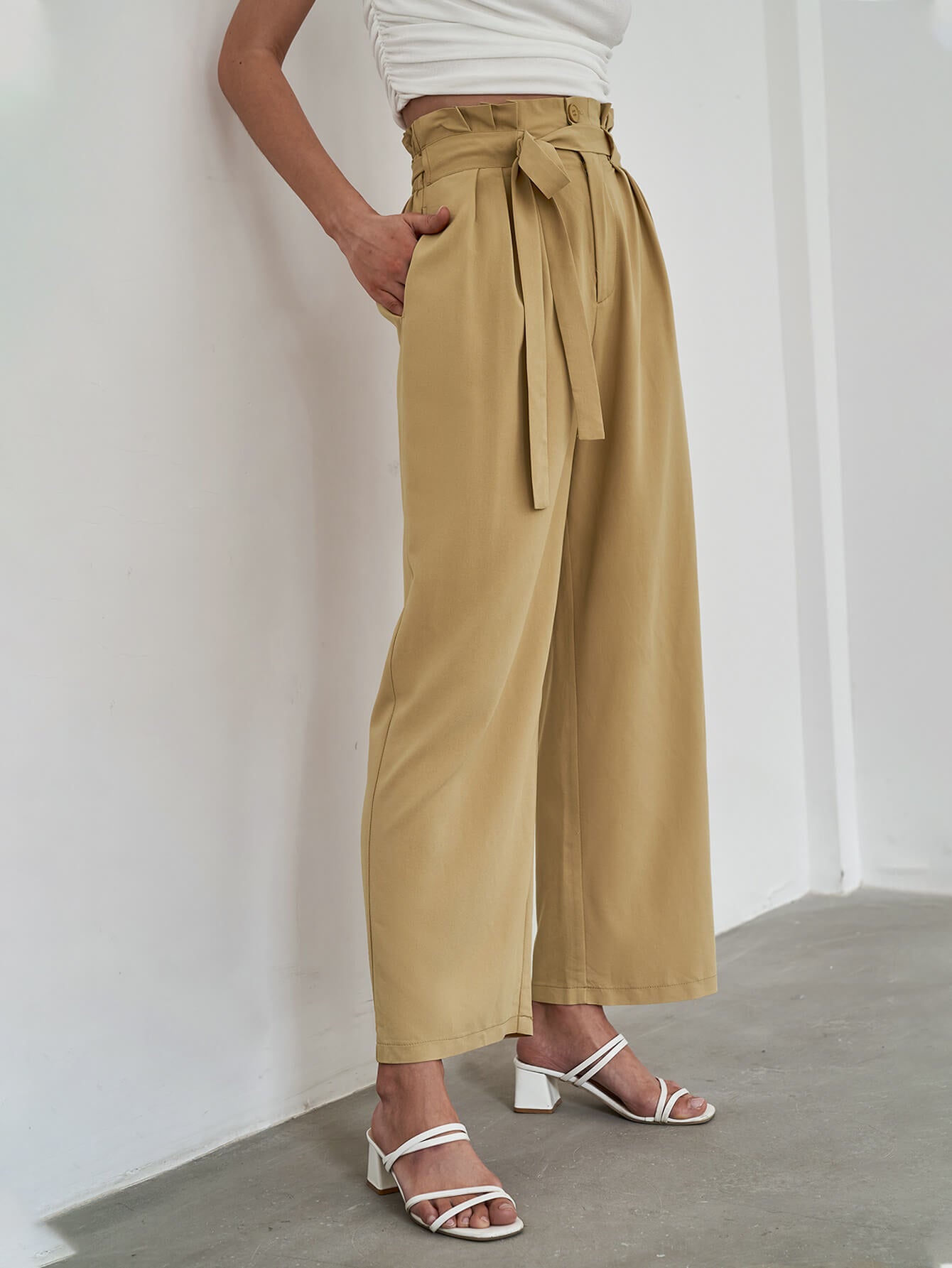 Paperbag Tie Waist Wide Leg Pants