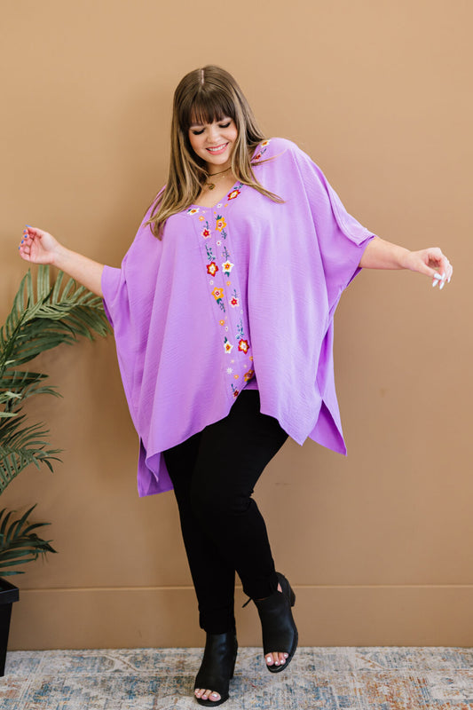 ODDI Wanderer Full Size Run Embroidered Poncho Top