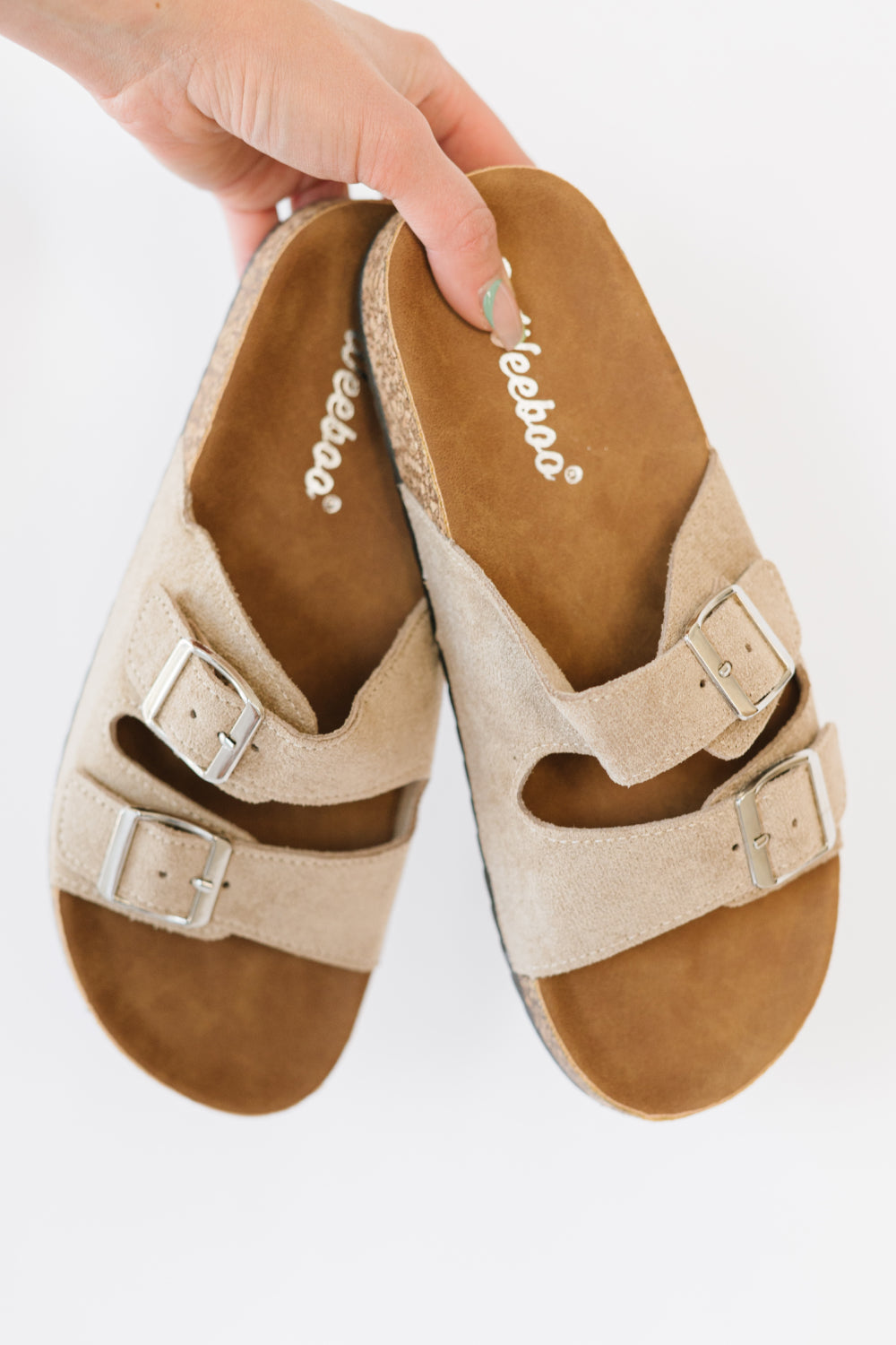 WeeBoo Walk with Me Buckled Soft Footbed Sandals in Taupe