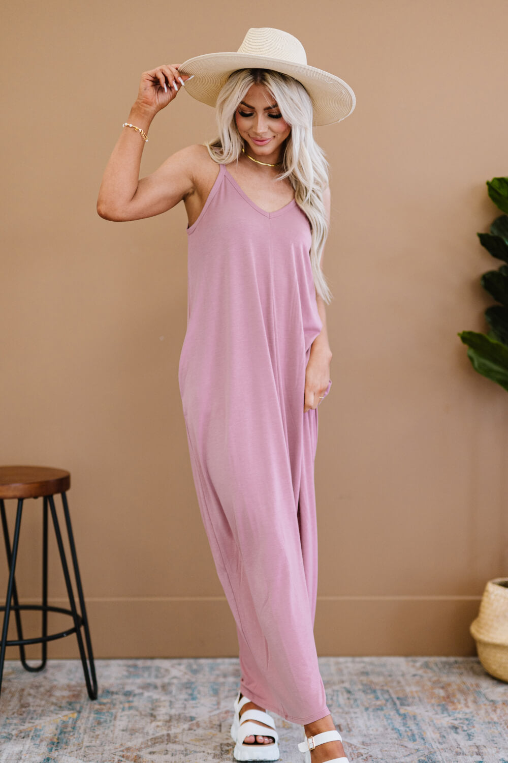 Zenana Beach Vibes Full Size Cami Maxi Dress in Light Rose