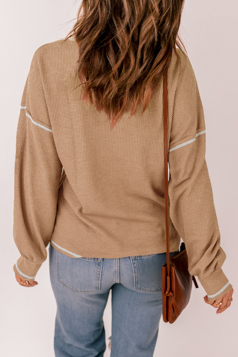 Contrast Stitching Waffle Knit Top