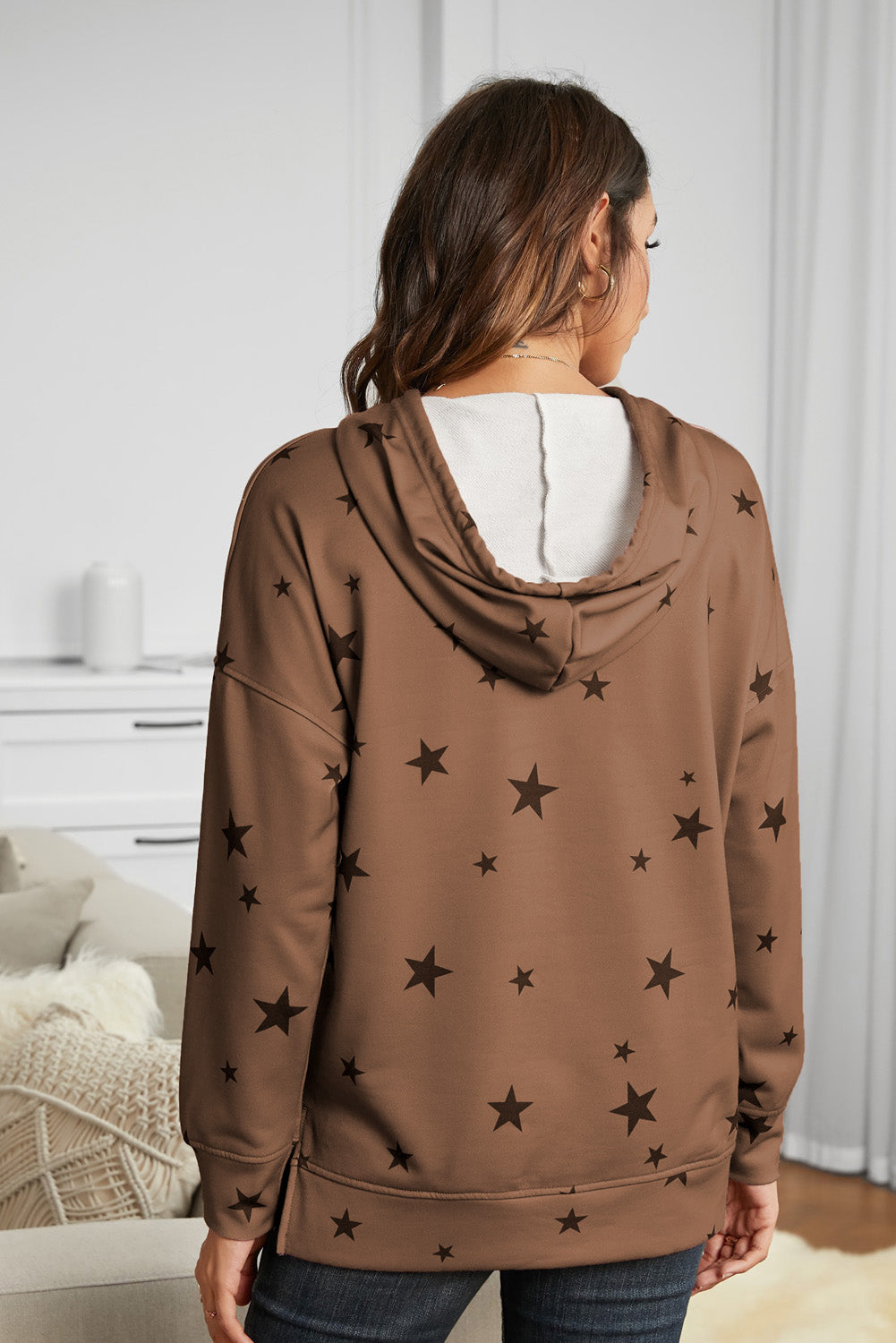 Star Print Long Sleeve Hoodie