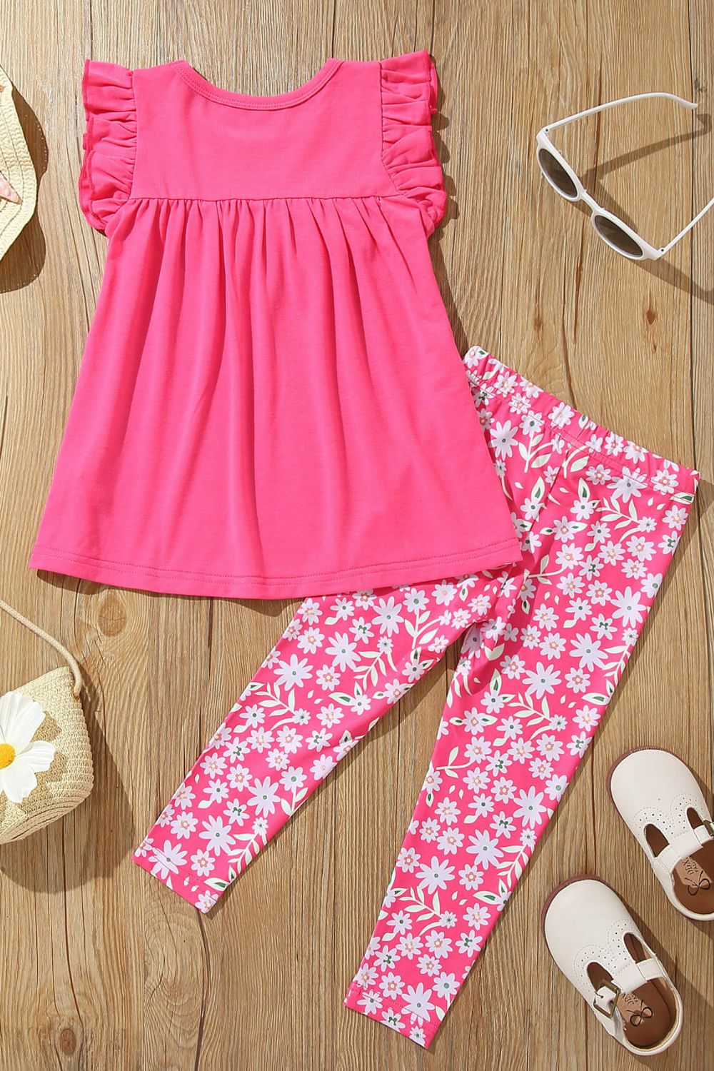 Girls Flutter Sleeve Babydoll Top and Floral Pants Set