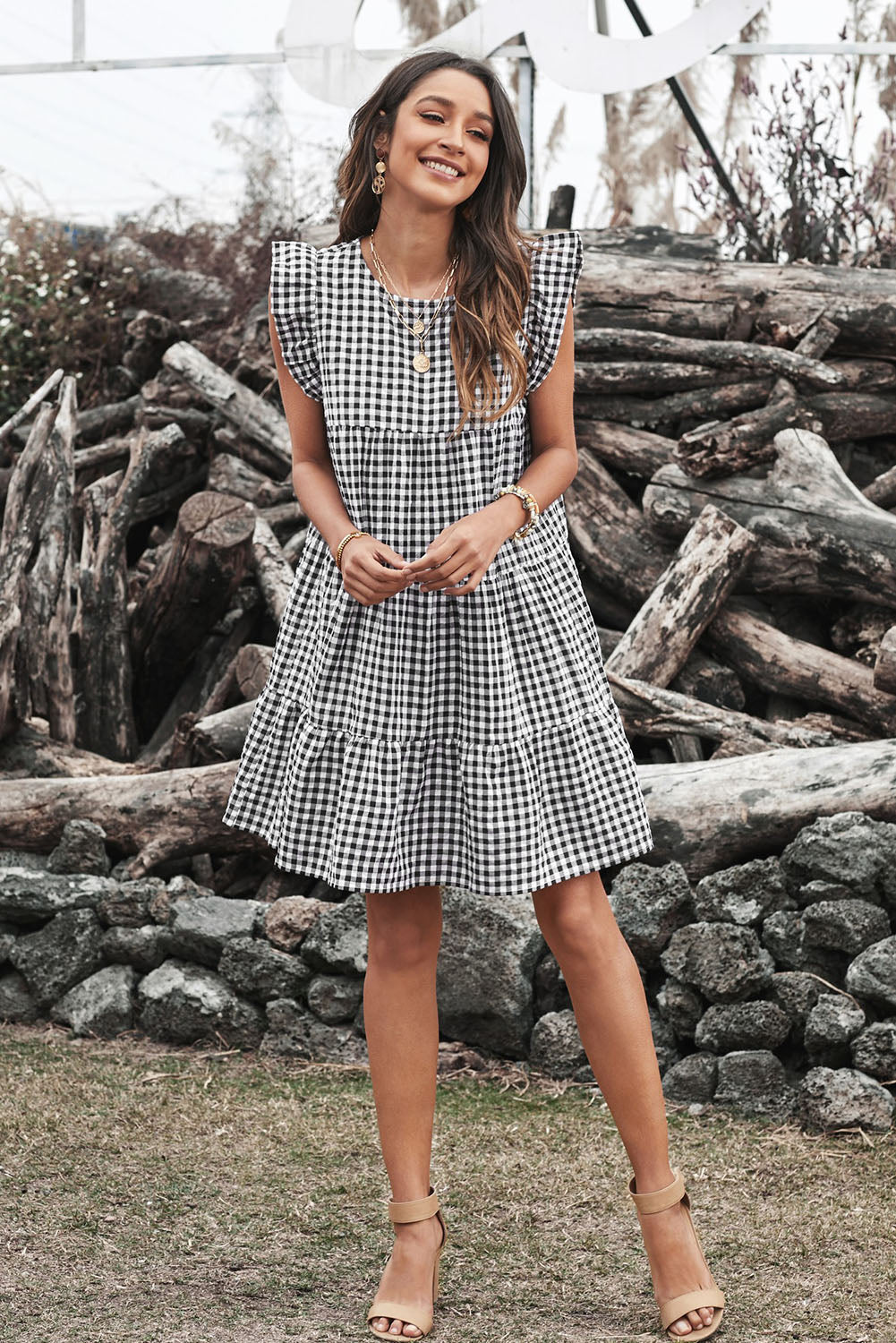 Plaid Ruffled Mini Dress