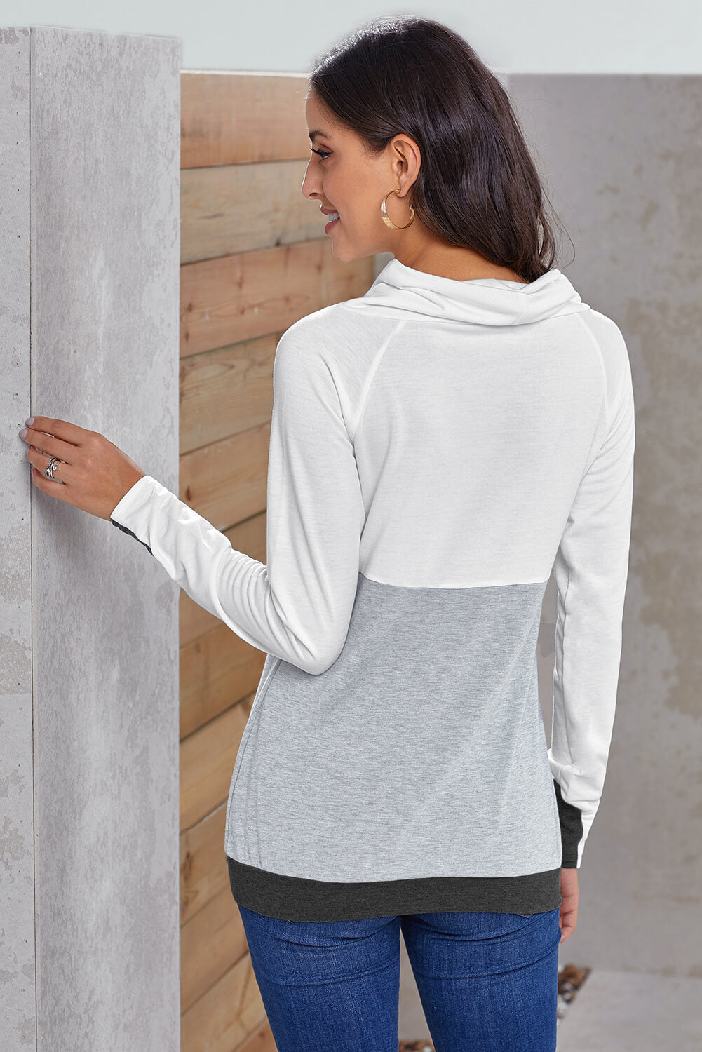 Color Block Raglan Sleeve Drawstring Sweatshirt