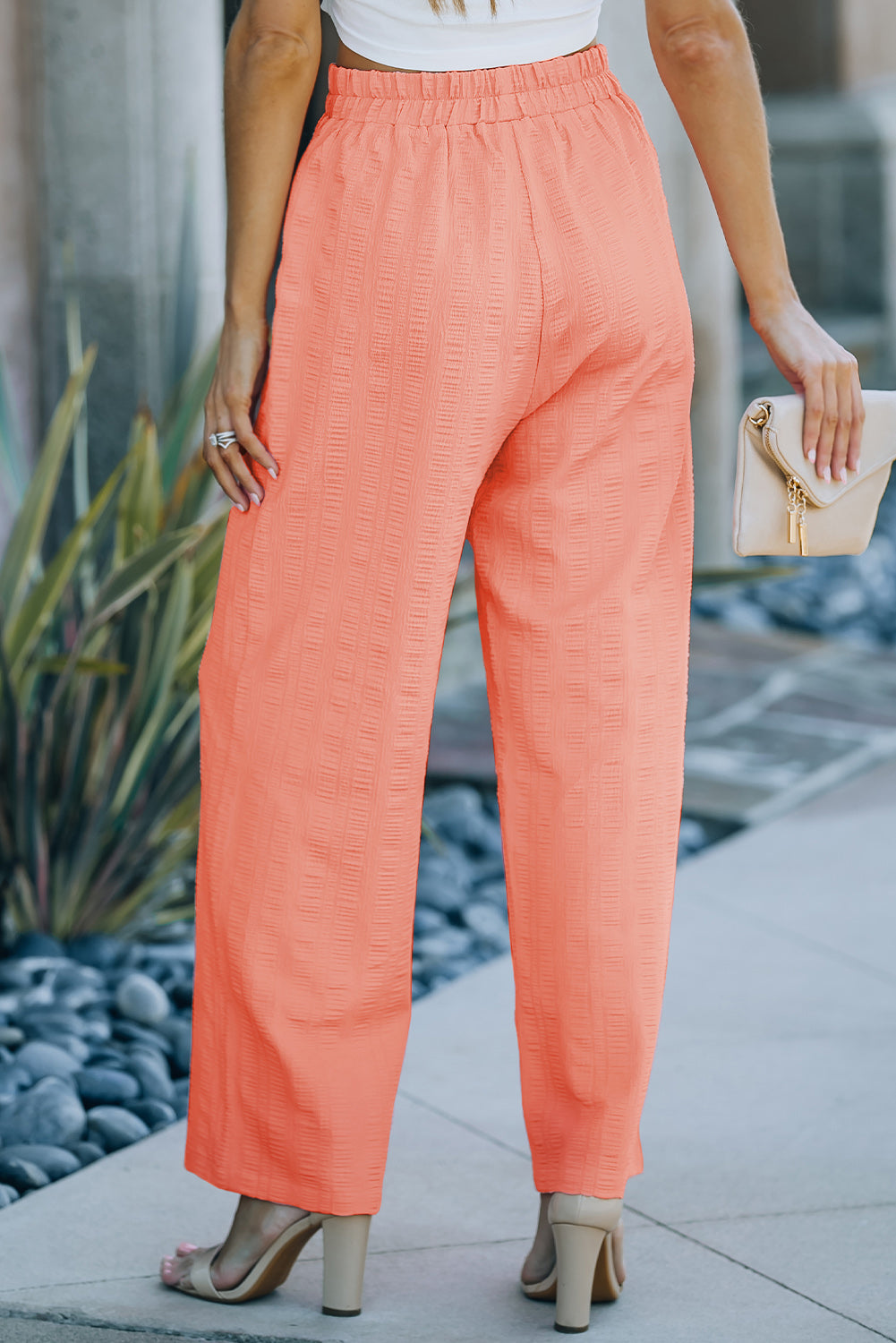 Textured Wide Leg High Waist Pants