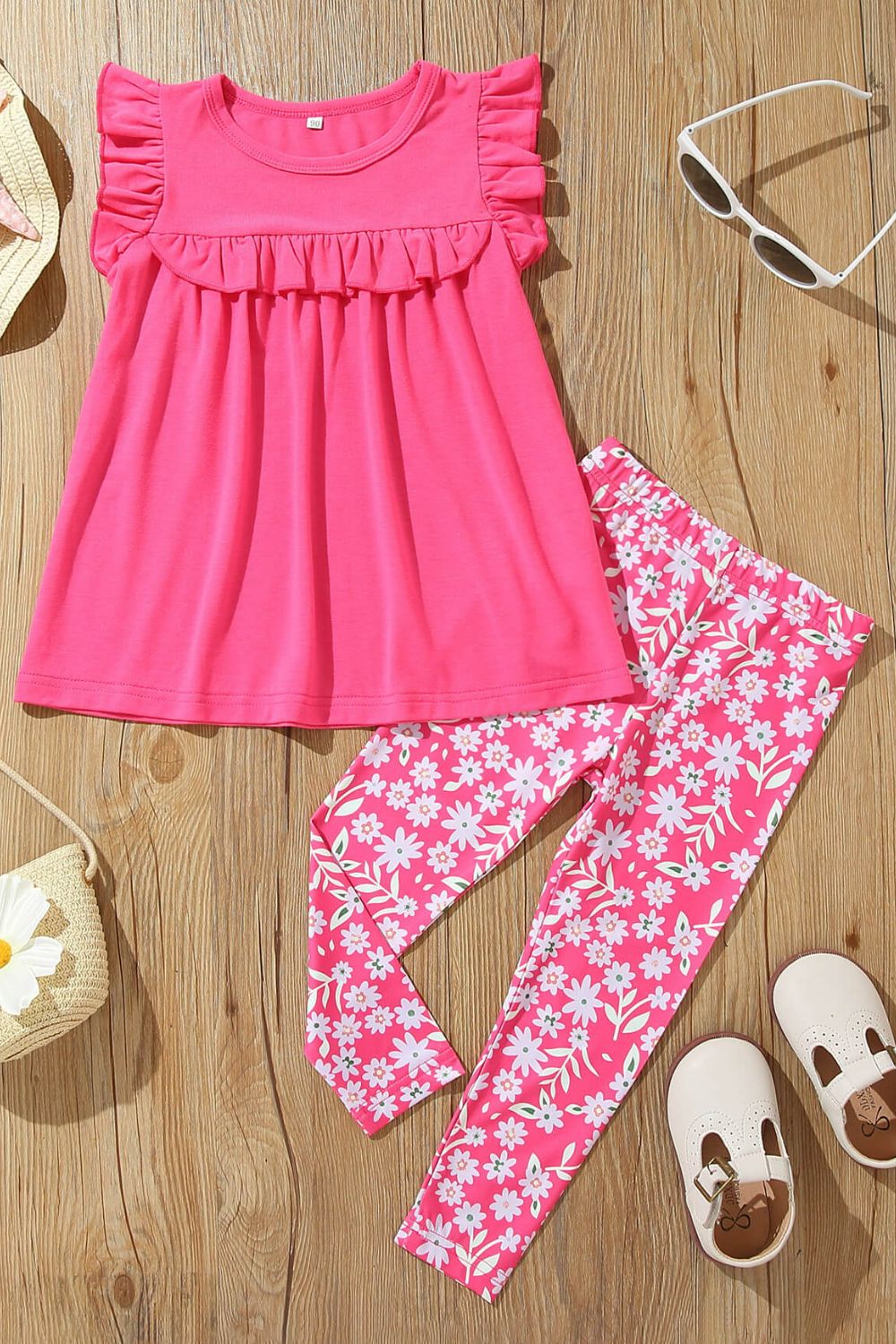 Girls Flutter Sleeve Babydoll Top and Floral Pants Set