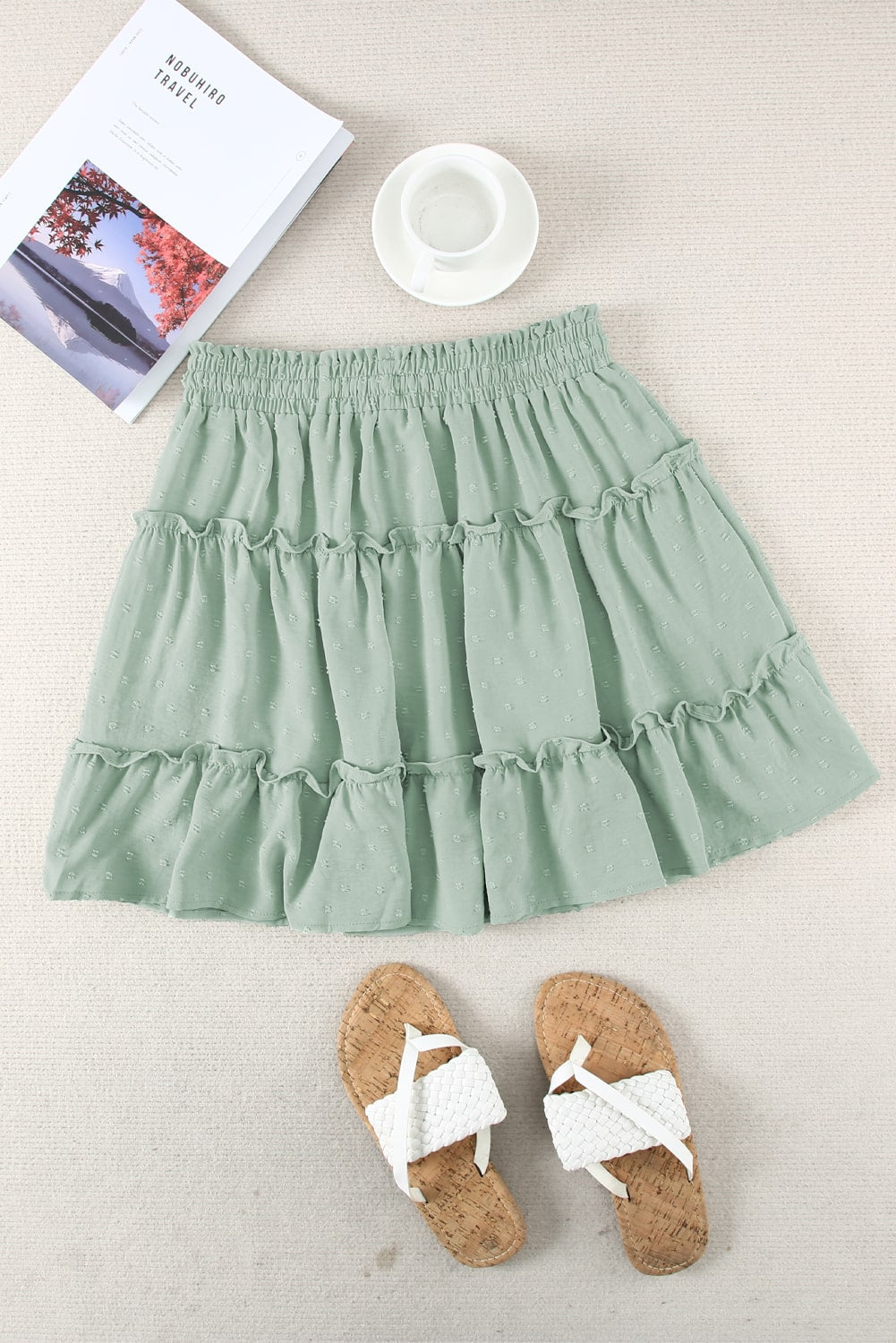 Swiss Dot Drawstring Frill Trim Skirt