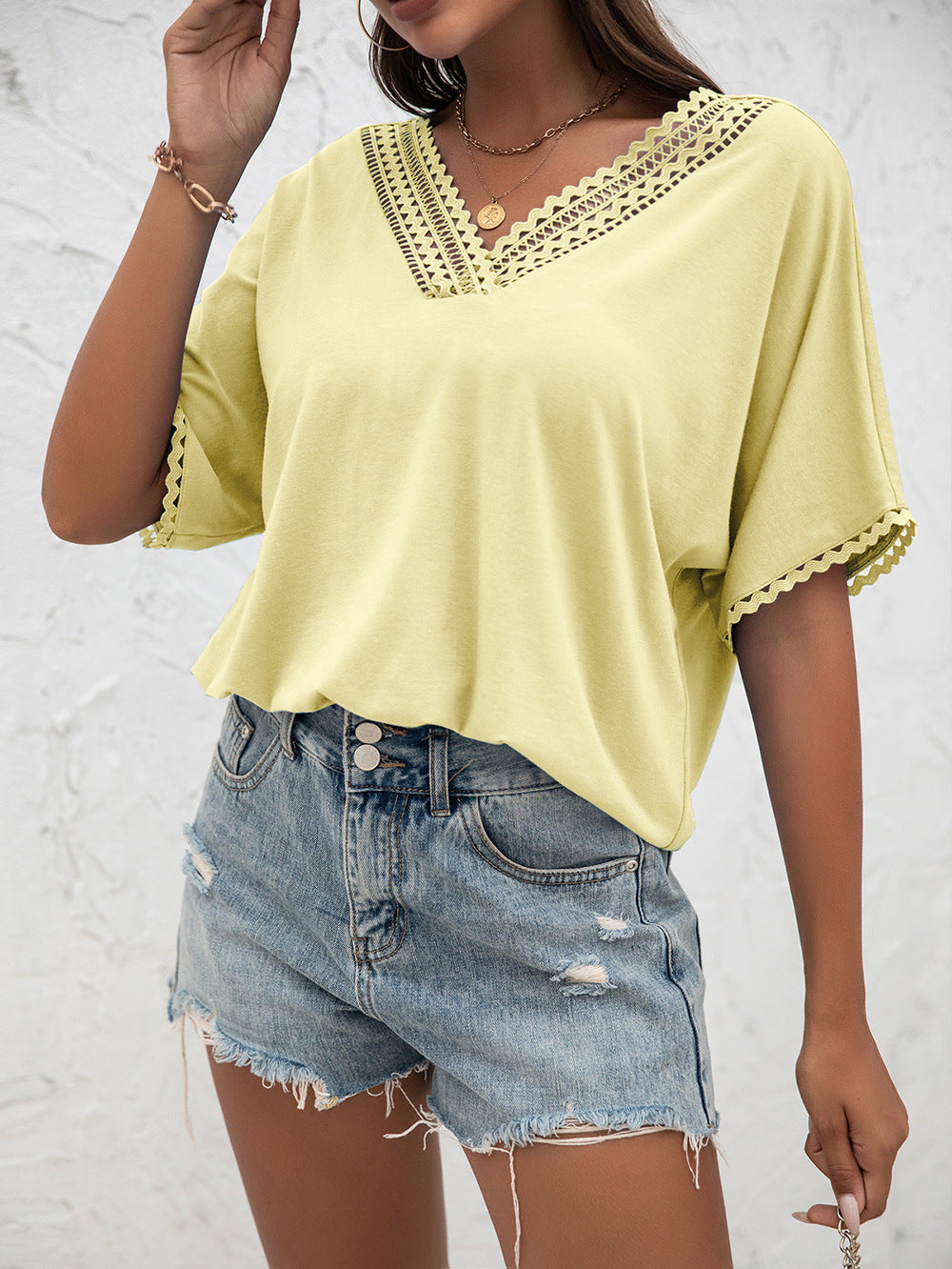 Openwork V-Neck T-Shirt