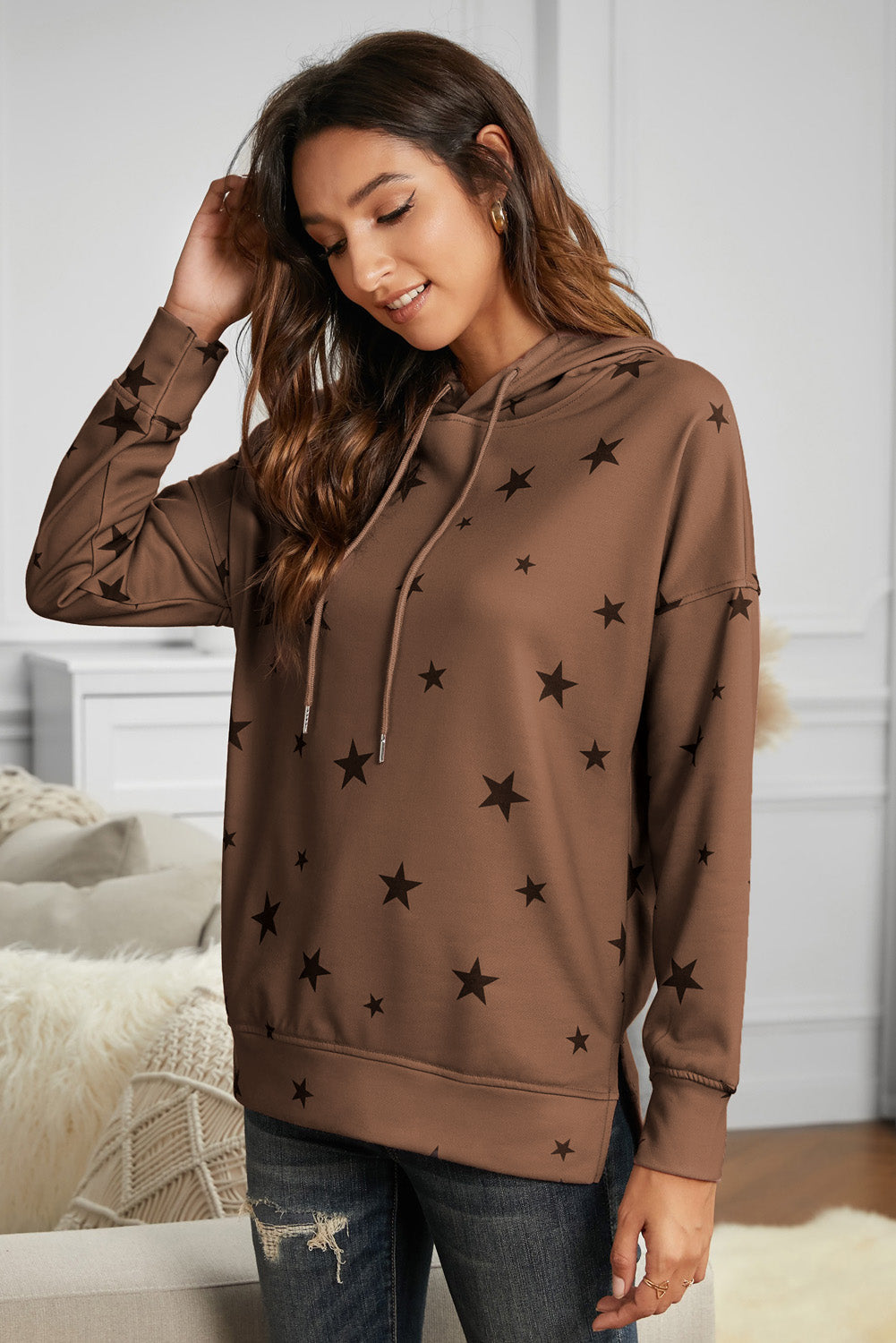 Star Print Long Sleeve Hoodie