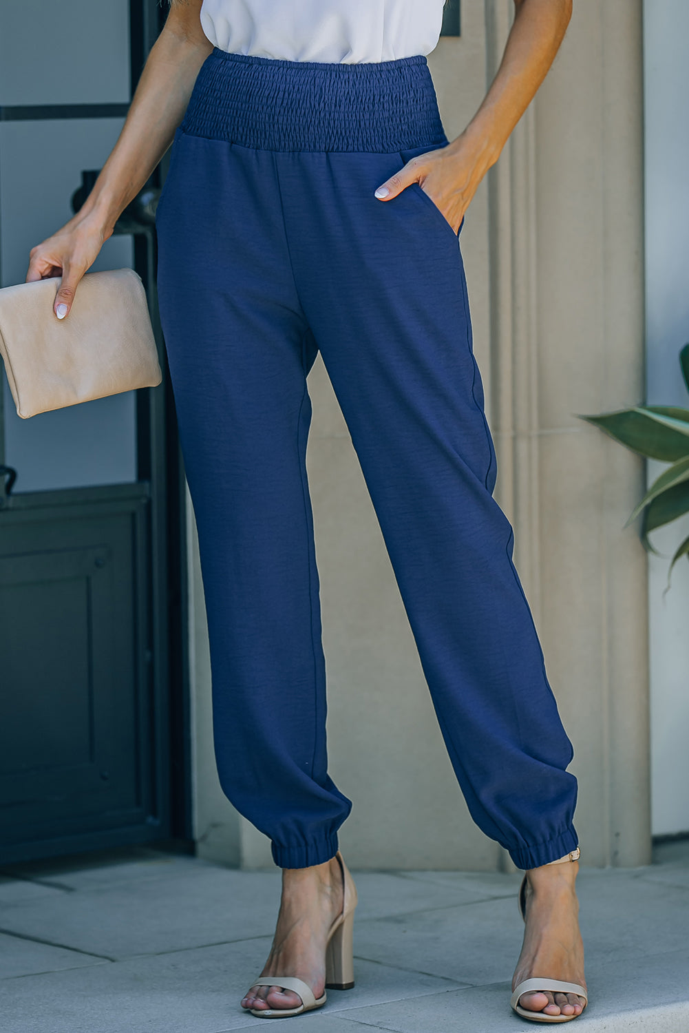 Smocked Waist Joggers with Pockets