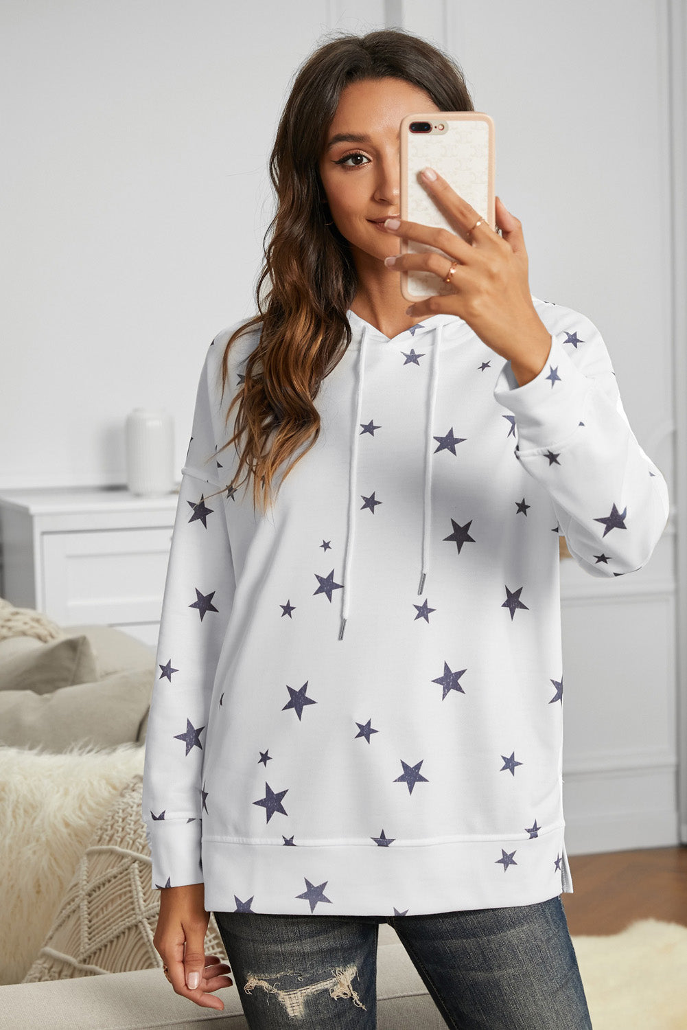 Star Print Long Sleeve Hoodie